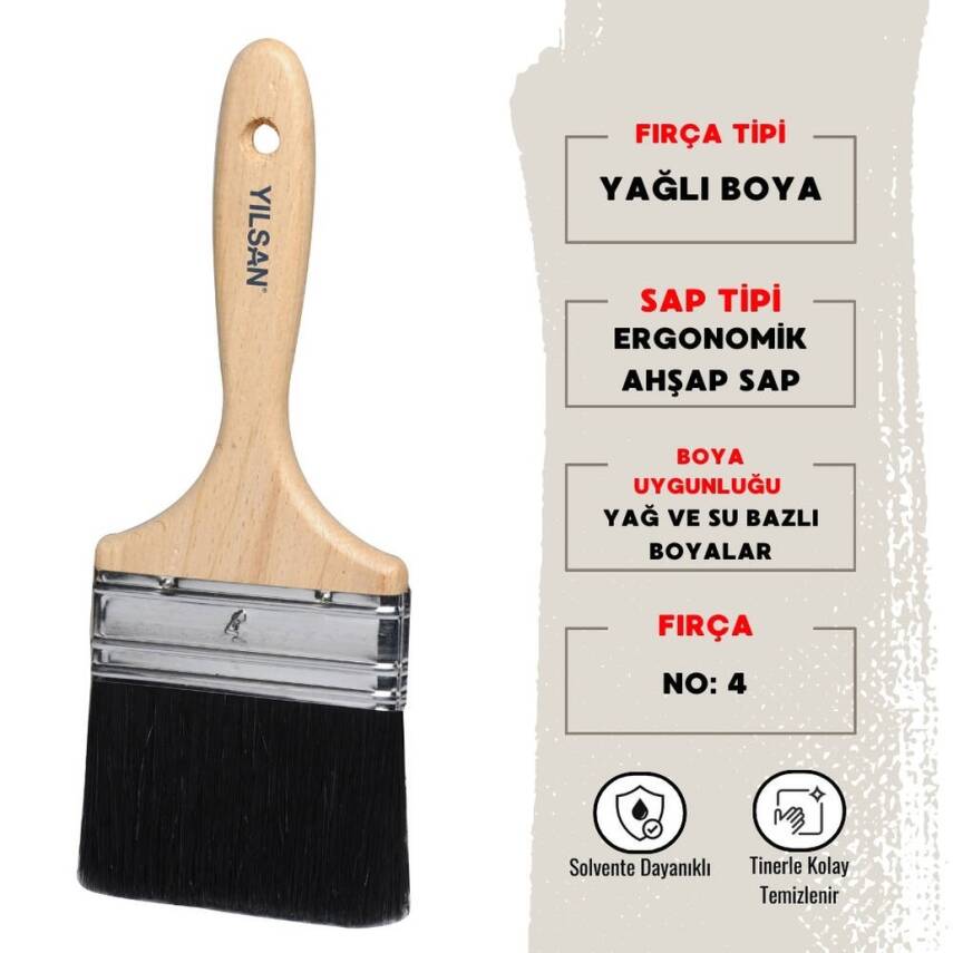 Yılsan Yağlı Boya Fırçası, NO: 4, Yüksek Kaliteli ve Dayanıklı - 1