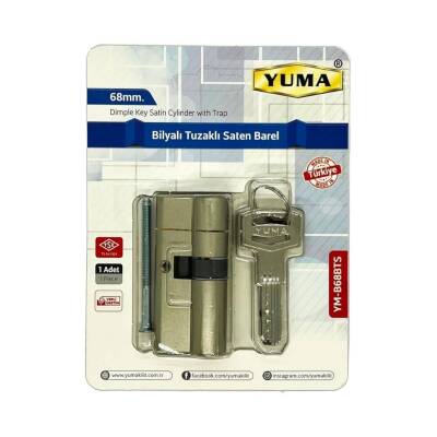 YUMA Kilit Göbeği, Bilyalı Çelik Kapı Kilidi, 68 mm, Nikel - YUMA