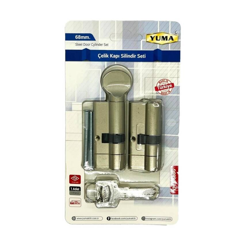 YUMA Ortak Anahtarlı 2'li Kilit Göbeği, Tuzaklı Bilyalı, 68mm, Nikel - 1